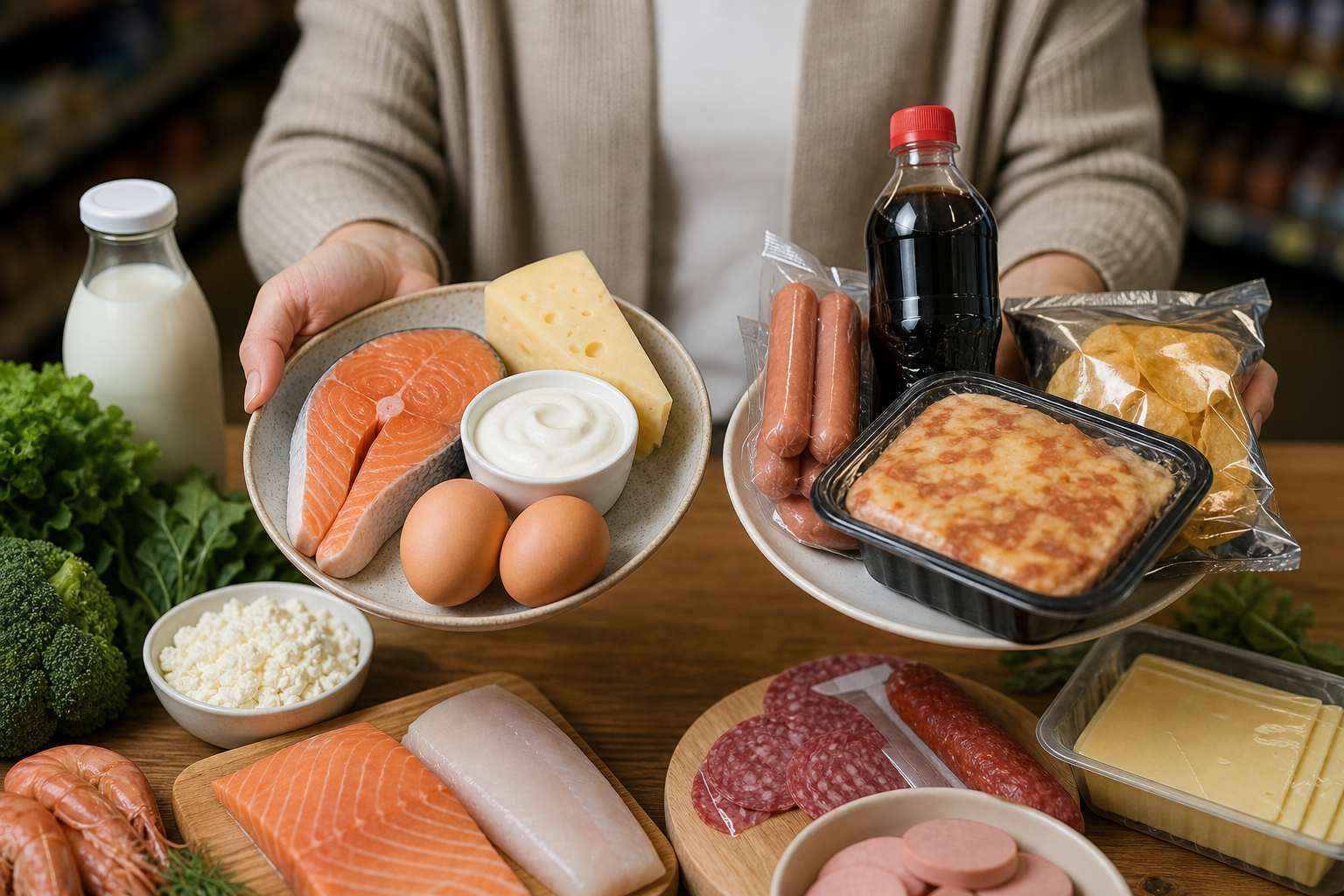 Сравнение натуральных источников фосфора и переработанных продуктов с фосфатами